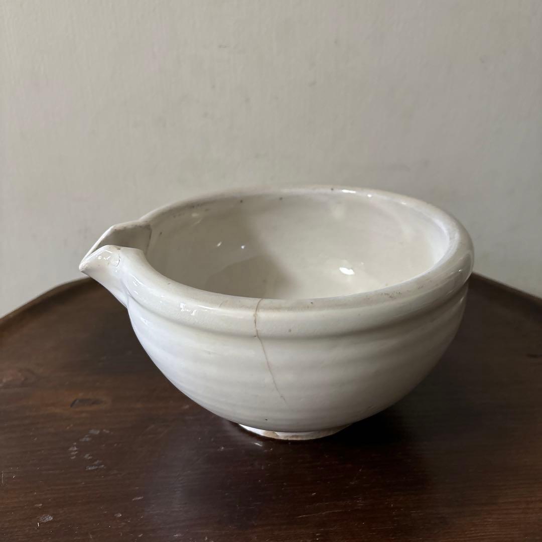 東北民窯　平清水焼　片口その②白釉　花器　こね鉢　白磁　骨董アンティーク　検李朝