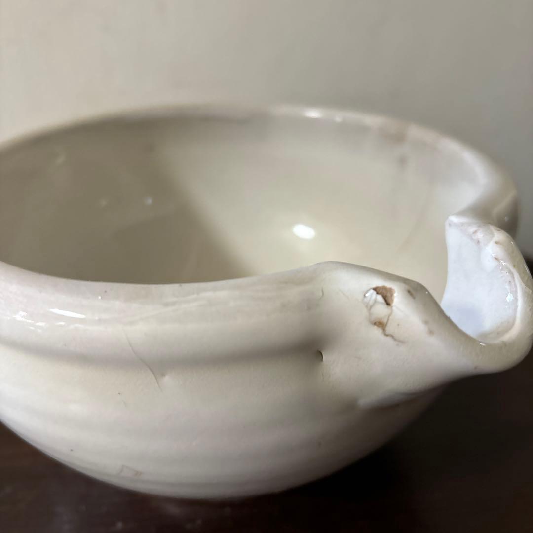 東北民窯　平清水焼　片口その②白釉　花器　こね鉢　白磁　骨董アンティーク　検李朝
