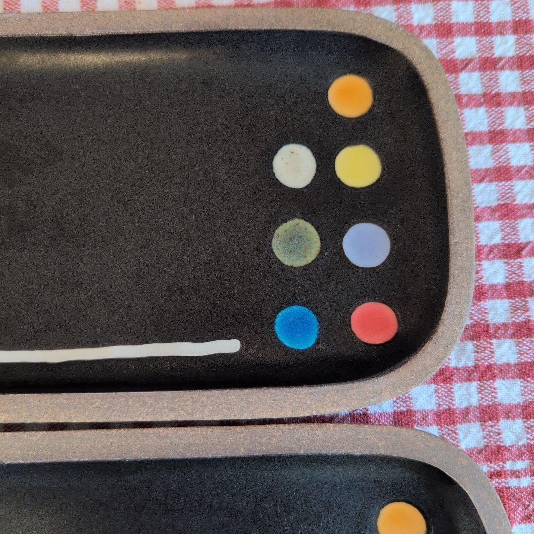 カラフルドット付き長方形プレート2枚セット