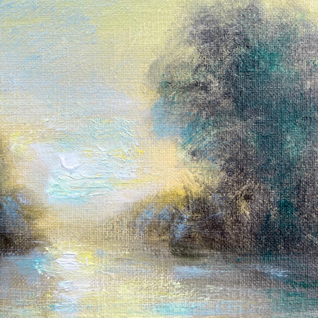 【額付き】光る川 風景画 油絵 原画 0号 インテリア