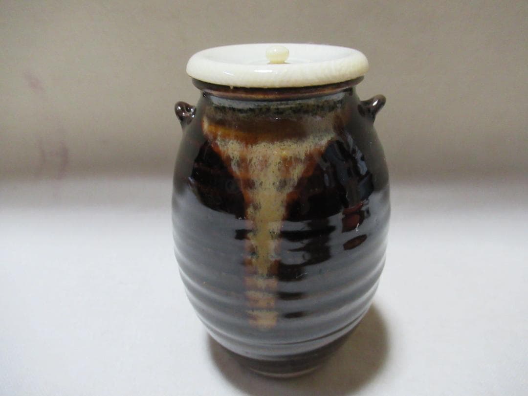 膳所焼　陽炎園造　大江写　茶入　共箱