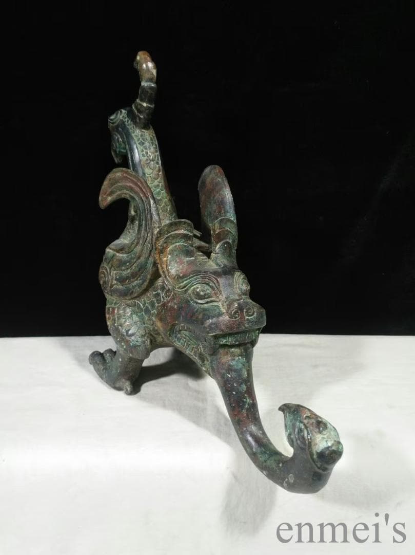 中国古美術【鳳鳥尾尊】青銅器 吉祥鳥 銅器 置物 骨董 酒具 純銅製 鳥形工芸品