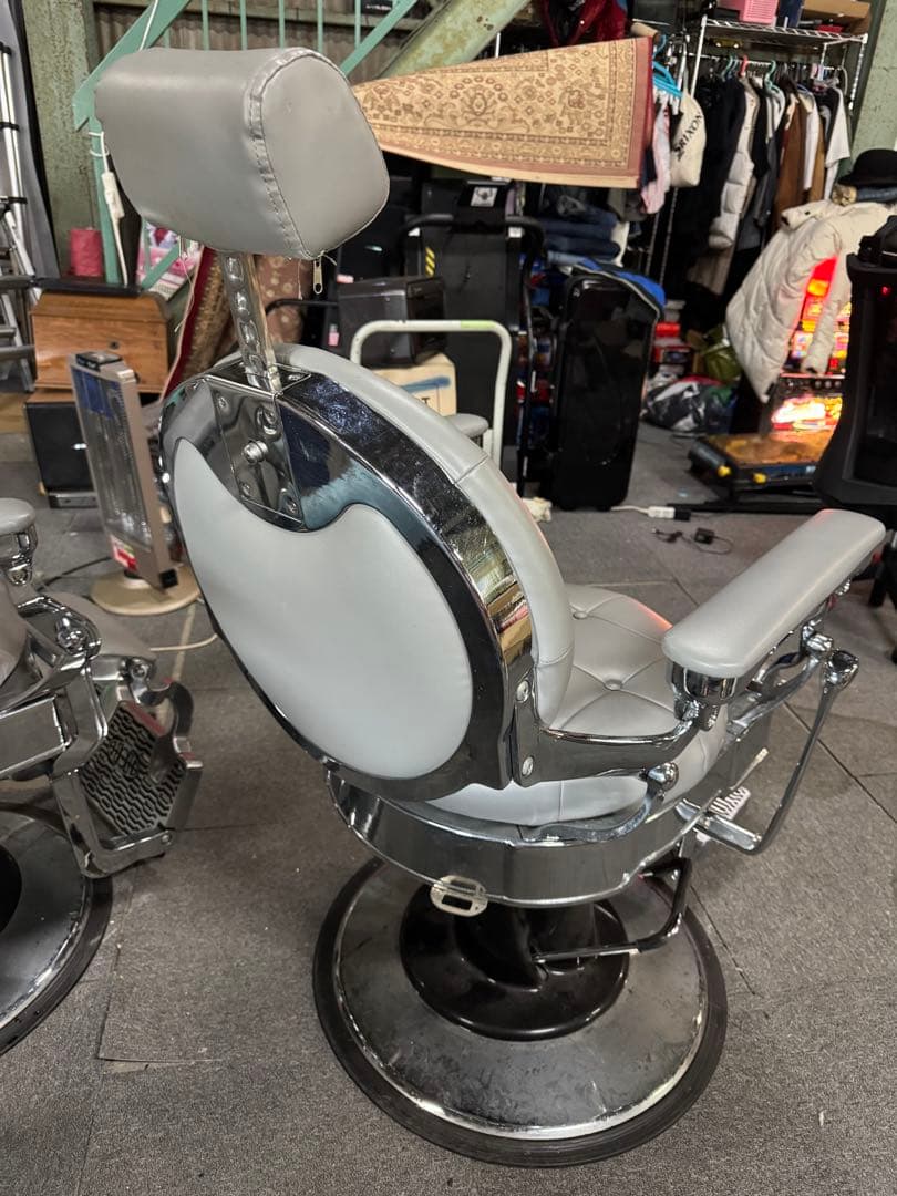 バーバーチェア グレー 2台セット ヘアサロンチェア ダイヤモンドステッチ