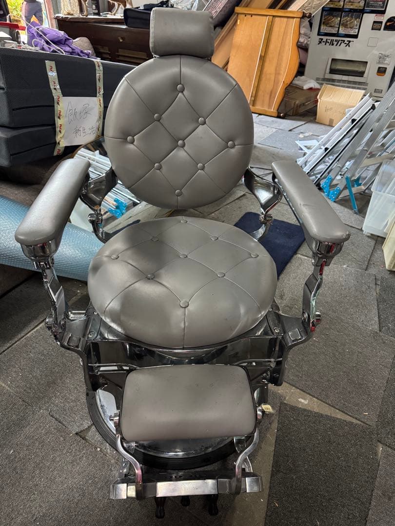 バーバーチェア グレー 2台セット ヘアサロンチェア ダイヤモンドステッチ