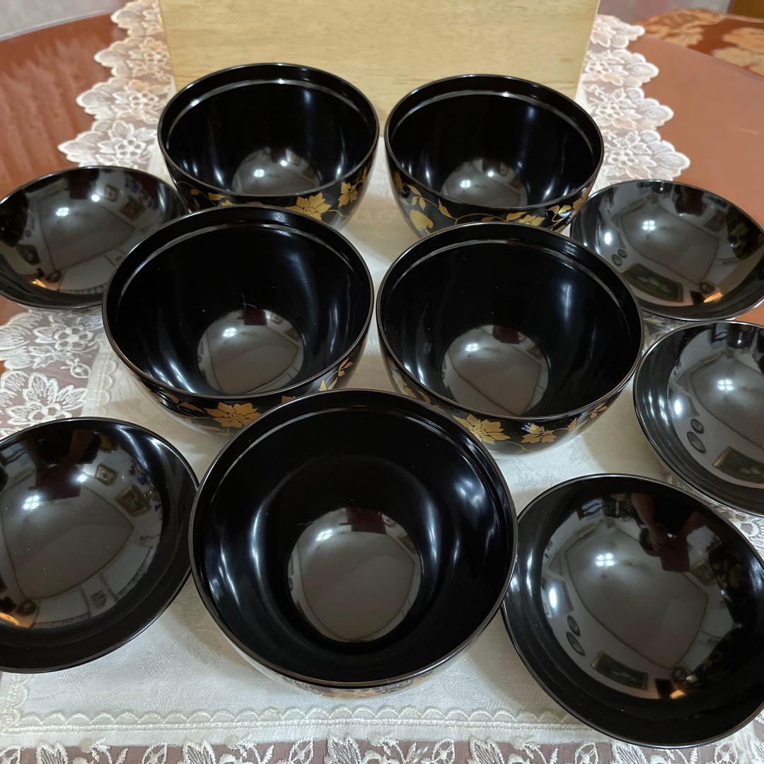 会津　乙造作　金箔蒔絵　本漆仕上げ　坂本乙造商店 御吸物椀5客セット　未使用