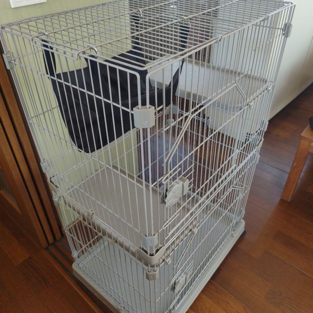 グレー 2段式キャットケージ ハンモック付き