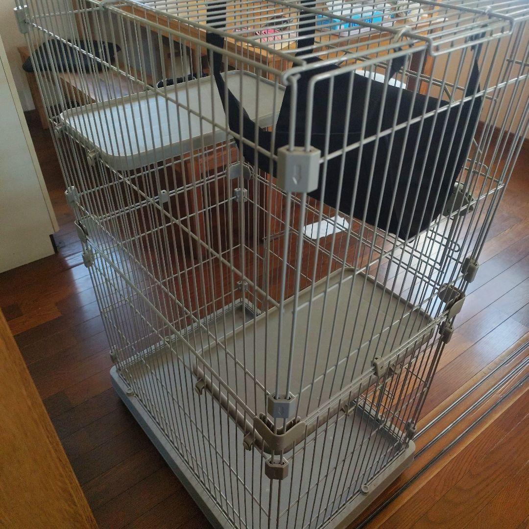 グレー 2段式キャットケージ ハンモック付き