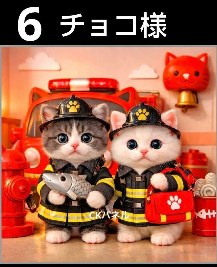 オーダーページ　ハンカチ602 消防にゃんこ柄　ハンドメイド3/10