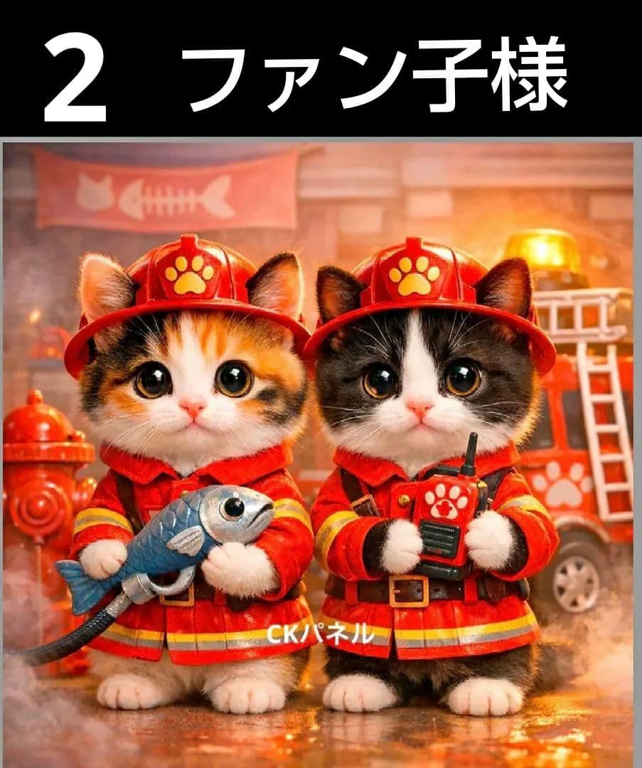 オーダーページ　ハンカチ602 消防にゃんこ柄　ハンドメイド3/10