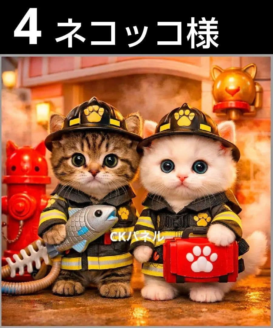 オーダーページ　ハンカチ602 消防にゃんこ柄　ハンドメイド3/10