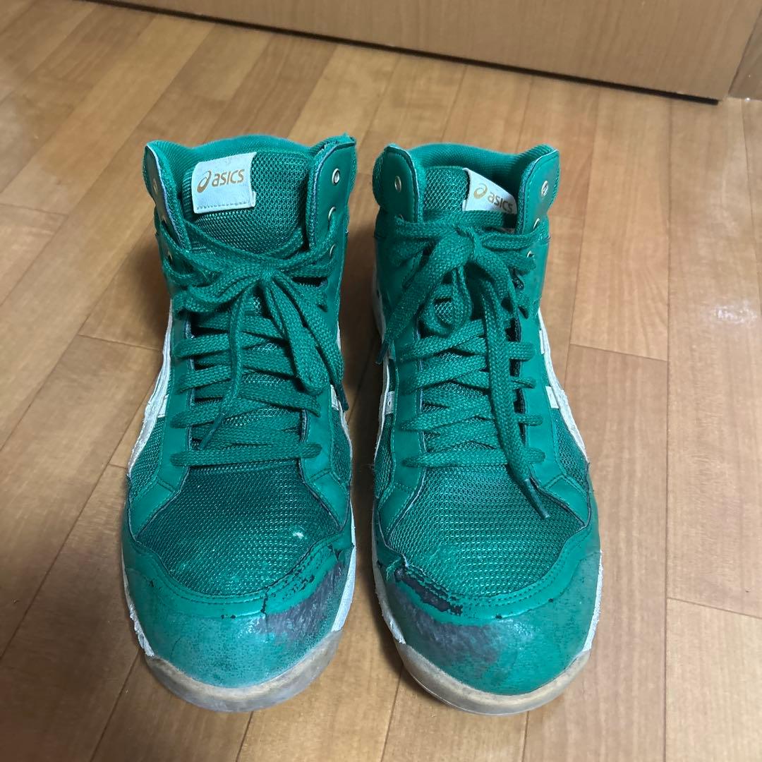 asics 緑 ハイカット安全靴　限定色