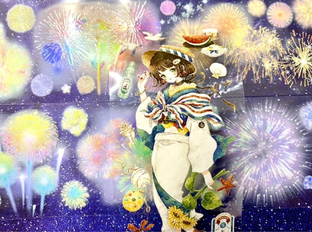 660円【KN117】海外PET（虹光）マスキングテープ　マステ切り売り 花火