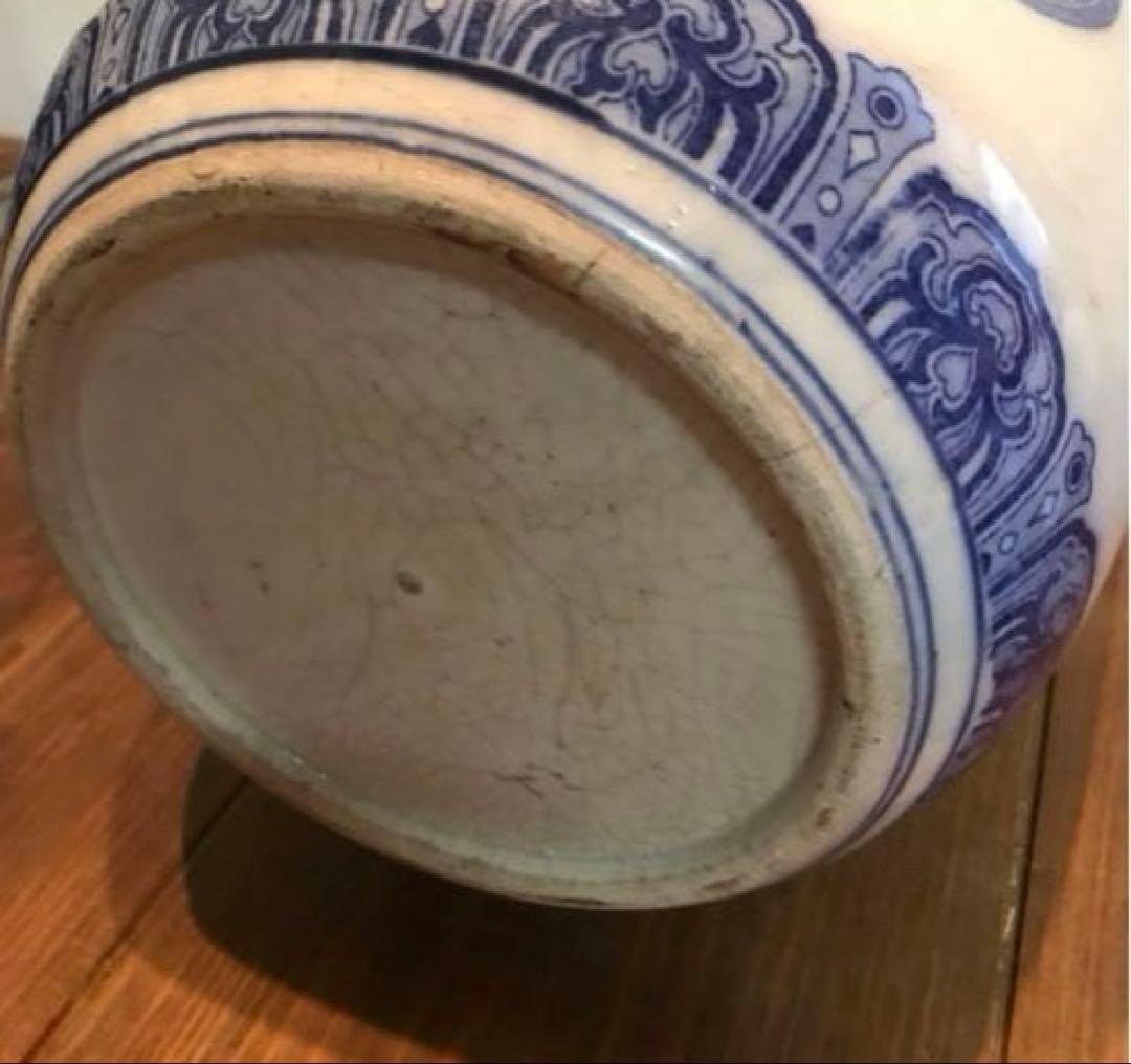 美品　陶器　焼物　当時物　花瓶　絵柄や模様が可愛い　フラワーベース　藍