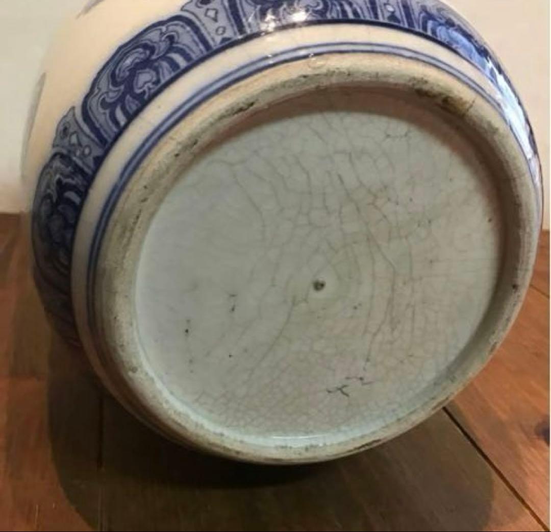 美品　陶器　焼物　当時物　花瓶　絵柄や模様が可愛い　フラワーベース　藍