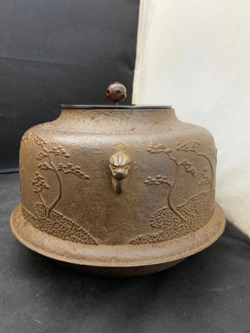 釜師 木村宗哉作 浜松紋 真形羽付釜 茶道具 茶釜