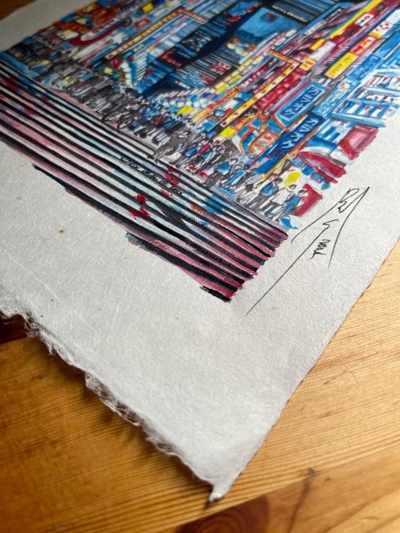 木版画 都市風景 サイン入り