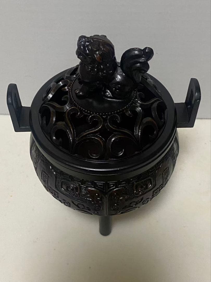 高岡銅器 銅製＝つ足 獅子 香炉 香道具 在名