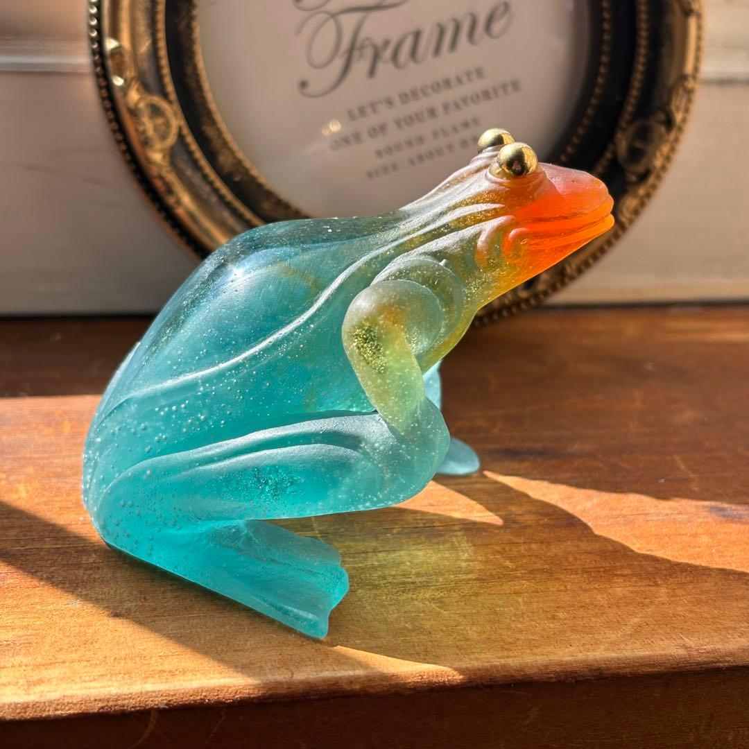 美品 ドームフランス カエル クリスタル ガラス フィギュリン 置物
