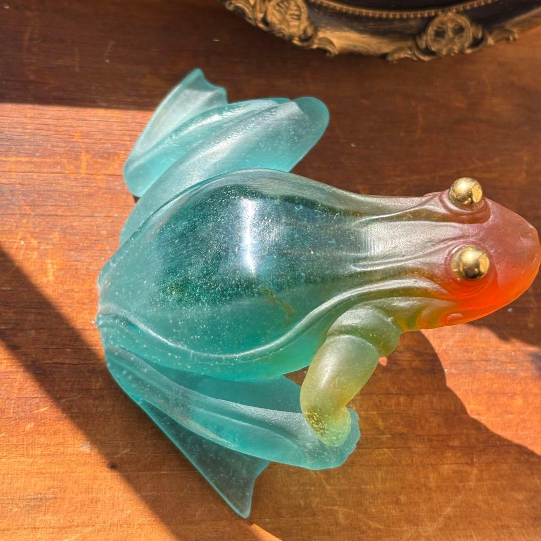 美品 ドームフランス カエル クリスタル ガラス フィギュリン 置物