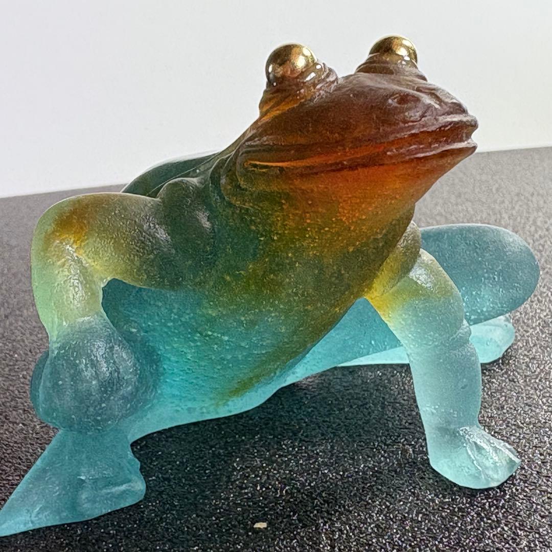 美品 ドームフランス カエル クリスタル ガラス フィギュリン 置物