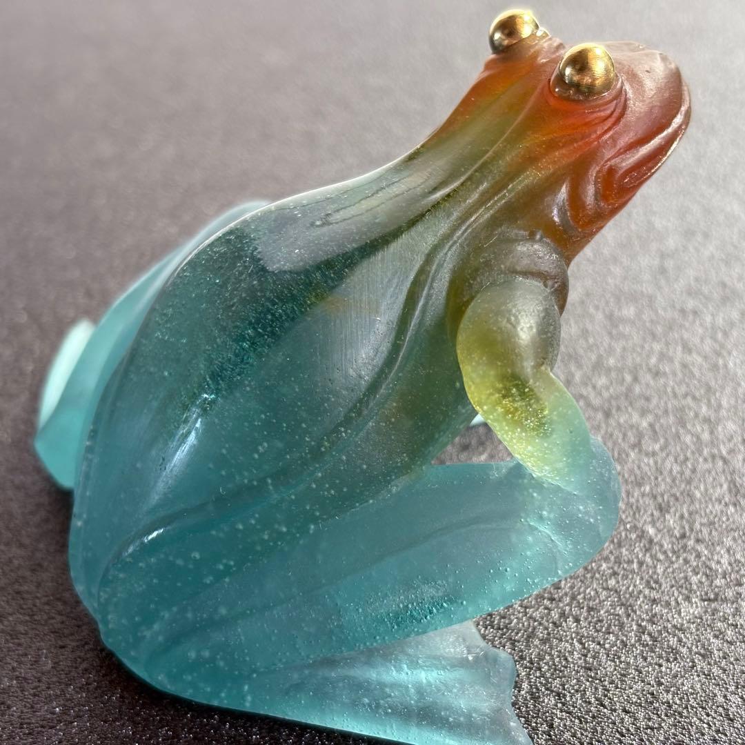 美品 ドームフランス カエル クリスタル ガラス フィギュリン 置物