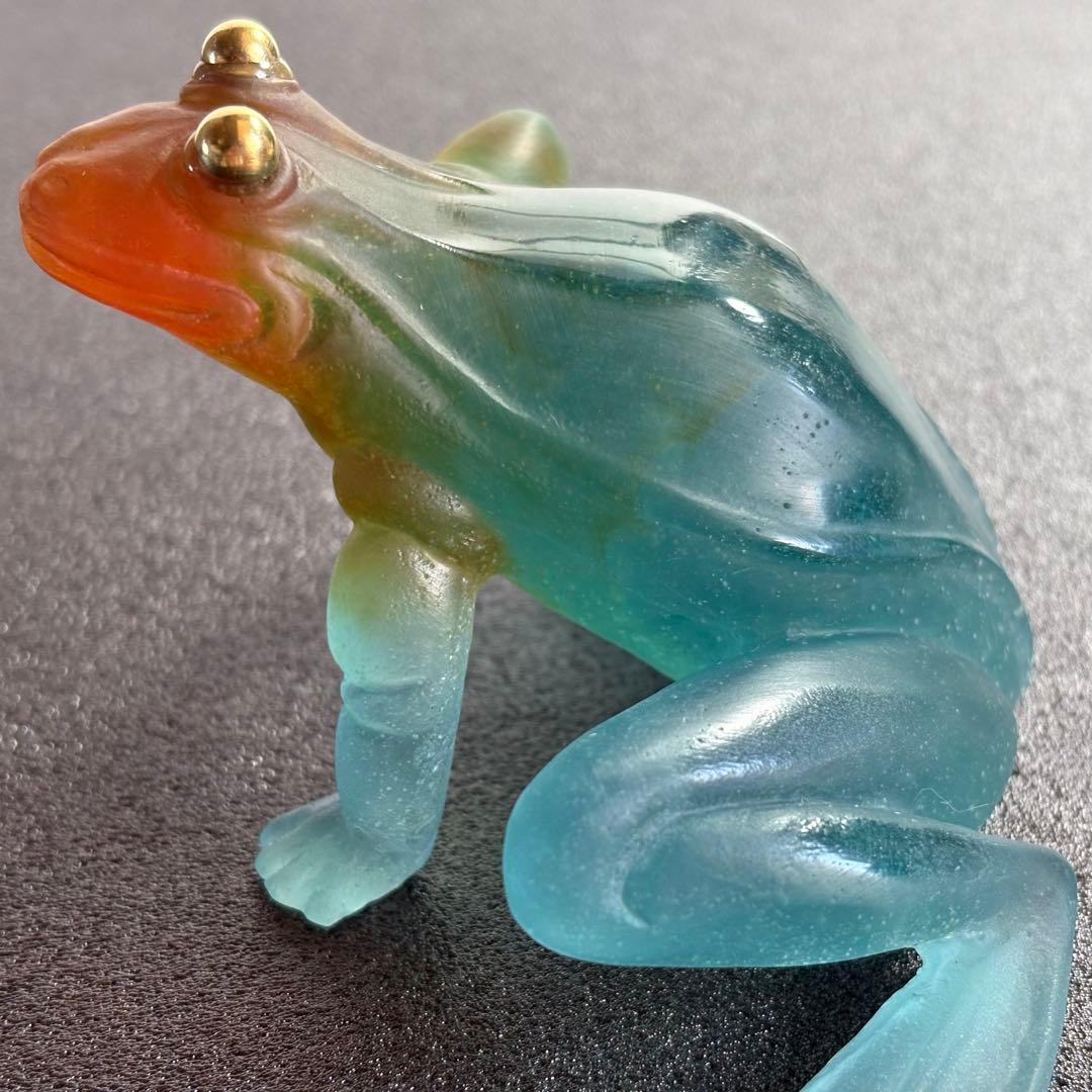 美品 ドームフランス カエル クリスタル ガラス フィギュリン 置物