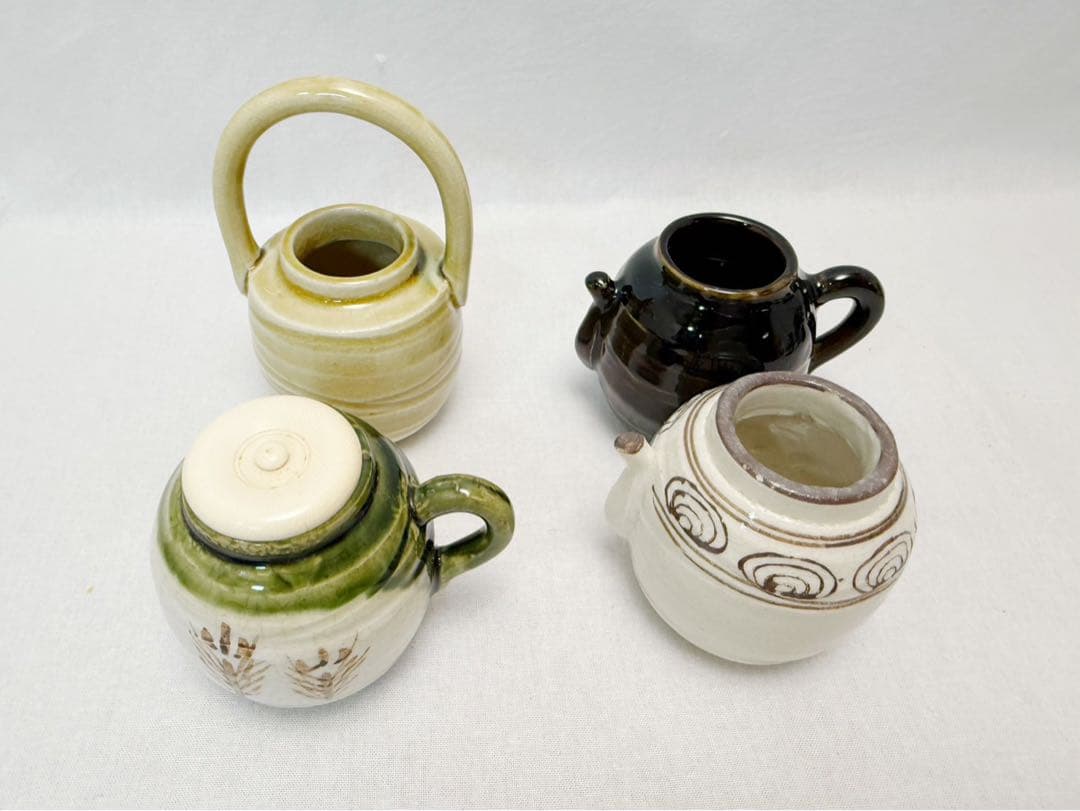ほぼ未使用 茶道具 五陶作 色変四滴茶入 油滴 水滴 手瓶 弦付 在銘 紙箱