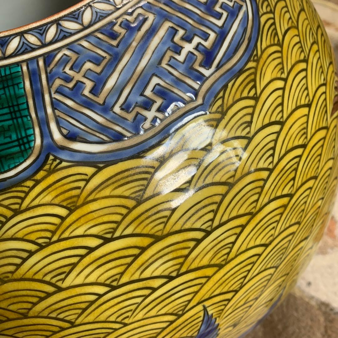 大きな九谷焼花瓶　壺　花器　手描き　花道　骨董　美術品