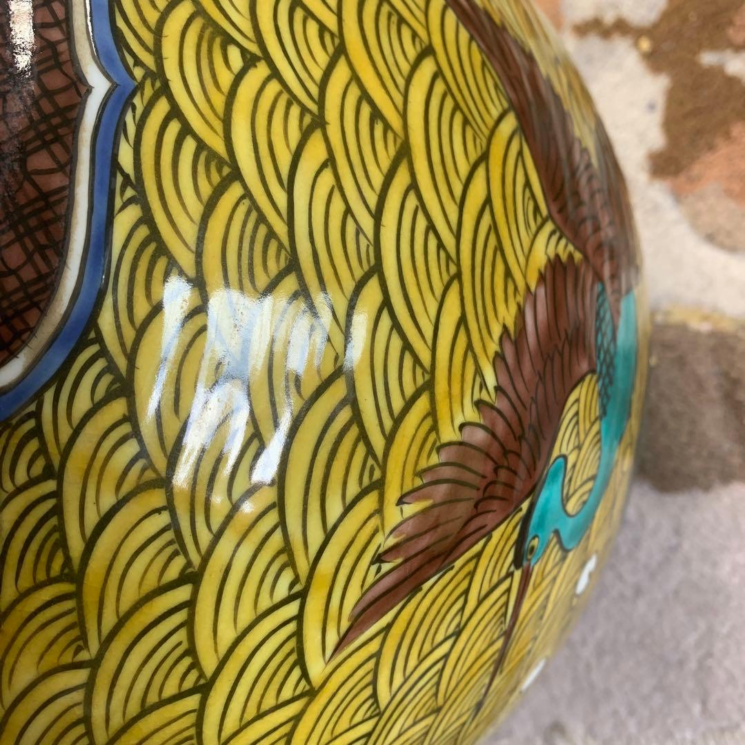 大きな九谷焼花瓶　壺　花器　手描き　花道　骨董　美術品