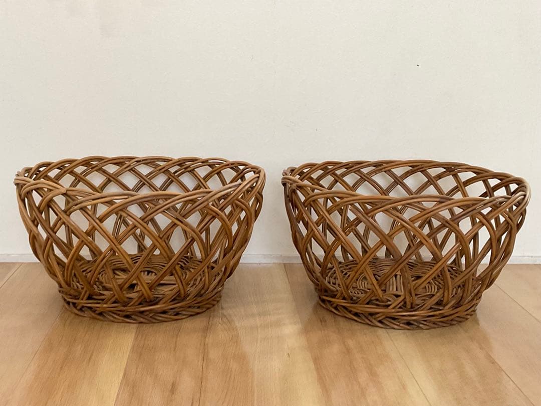 籠　藤編みかご　銭湯　脱衣カゴバスケット　収納　アンティーク雑貨　古道具
