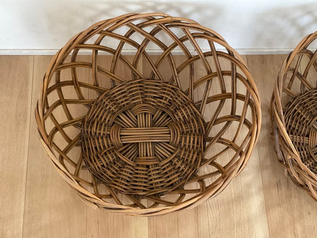 籠　藤編みかご　銭湯　脱衣カゴバスケット　収納　アンティーク雑貨　古道具