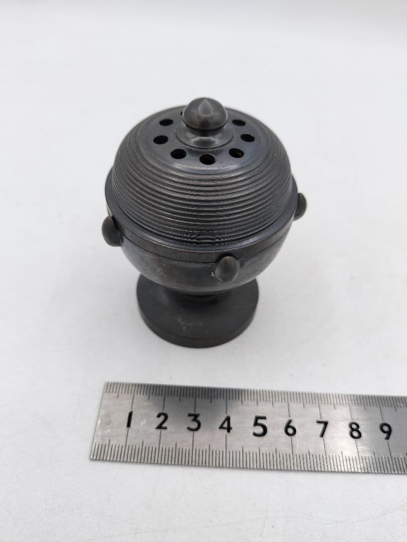 d107 唐銅 蓋置 火屋香炉 ホヤ 般若勘渓 木箱 茶道具 古物