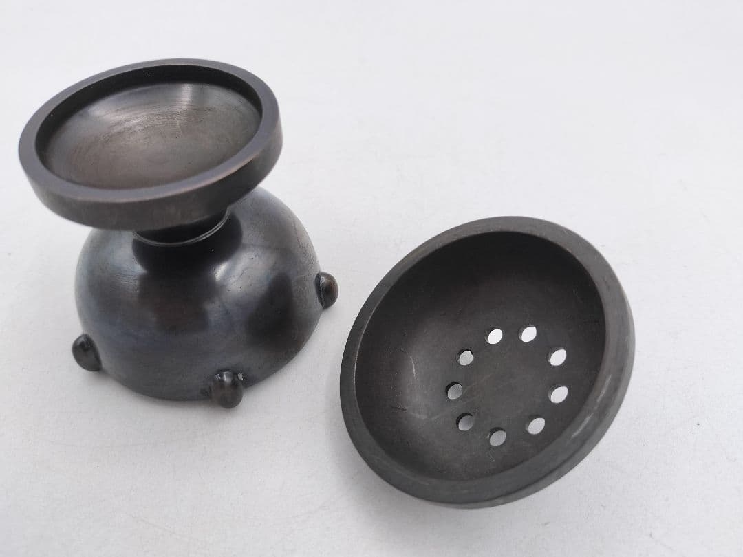 d107 唐銅 蓋置 火屋香炉 ホヤ 般若勘渓 木箱 茶道具 古物