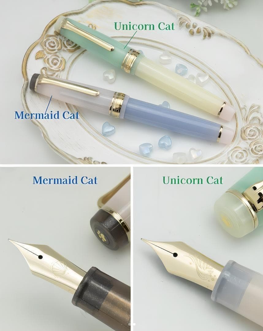 新品 Poesie セーラー 万年筆 マーメイドねこ 18金 M nib