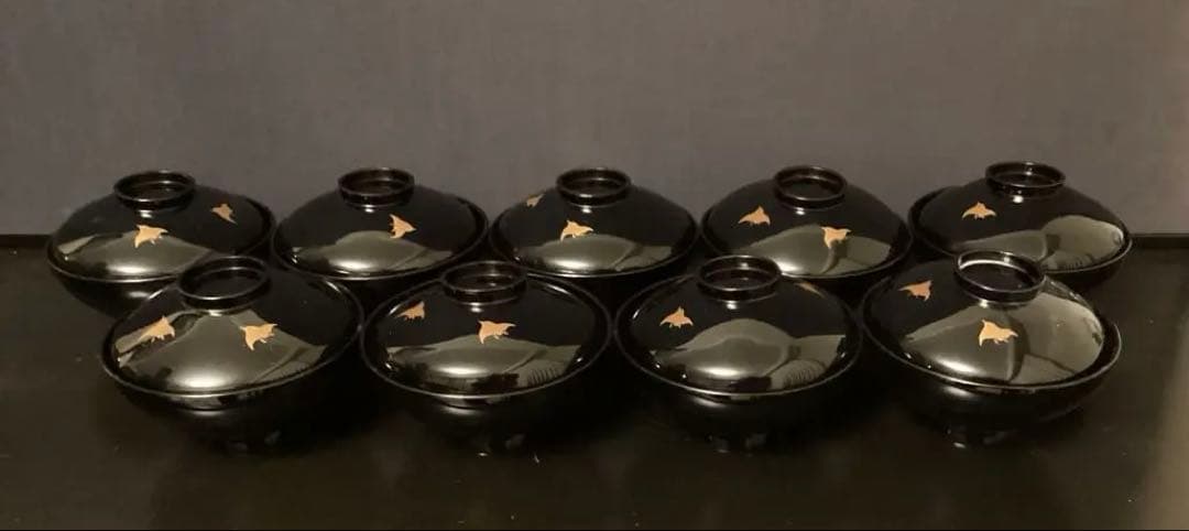 9客　木箱　懐石道具 吸物椀　50~60年前　工芸品 茶懐石　お椀　祇園　一力亭