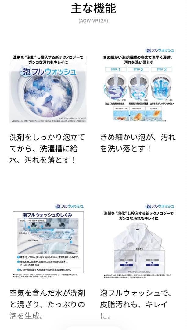 アクア 洗濯機AQW-VP12A 2025年製 メーカー再生品 未使用品