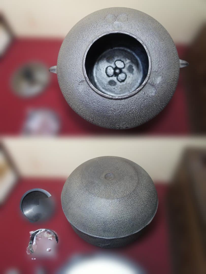 ☆美品 本桑置炉 在銘 炉釜 丸釜 釜鐶 置炉用600w炭型電熱器 送料込み