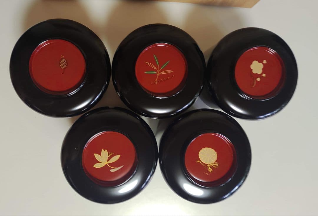 木製　五君子蒔絵　御飯器　5客セット