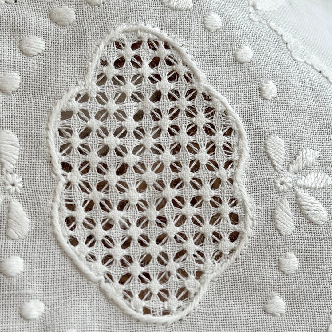 フランスヴィンテージカットワークドロンワーク手刺繍 リネンテーブルクロス