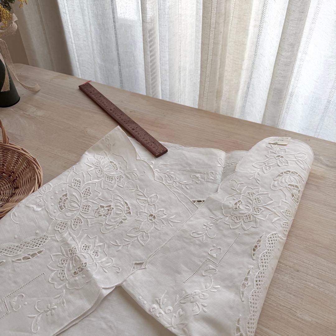 フランスヴィンテージカットワークドロンワーク手刺繍 リネンテーブルクロス