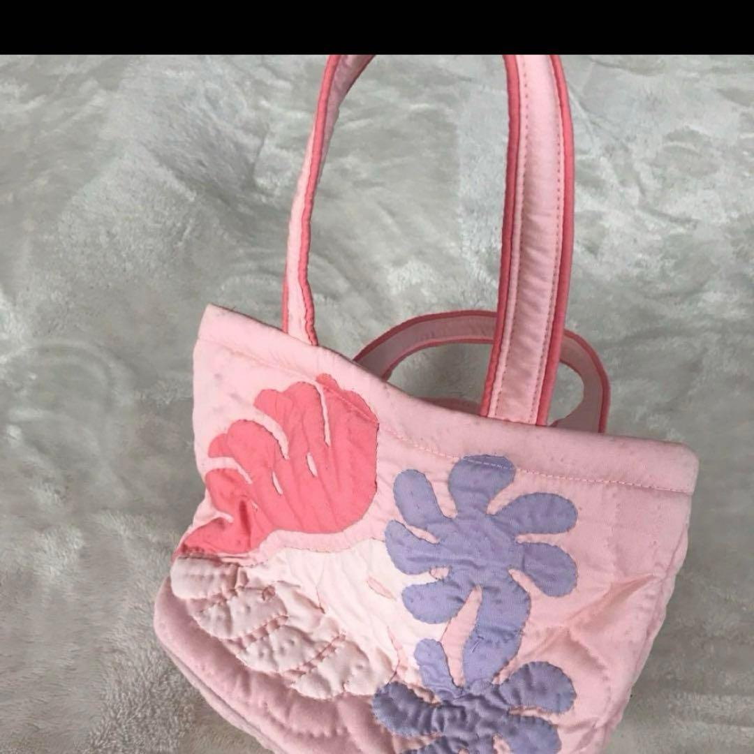 新品　ハワイアンキルト　ハンドメイド　ハイビスカスバッグ　ピンク