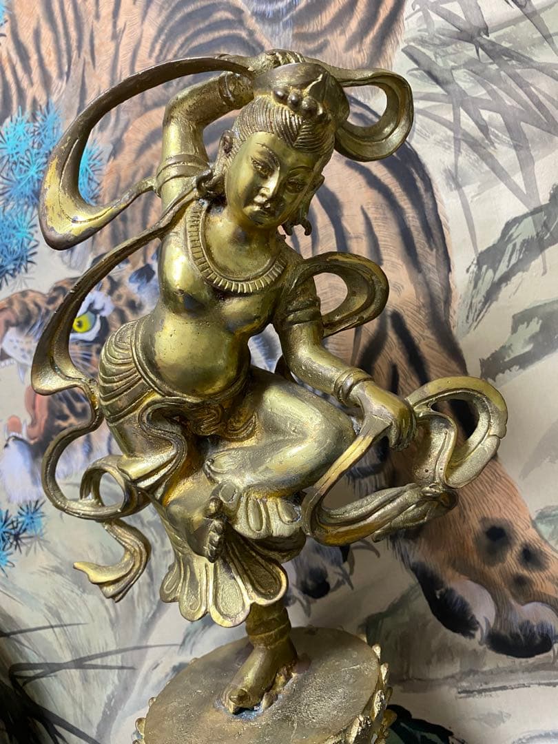 清朝　時代　銅造　仏　立像　踊る女性　検仏教美術仏像金銅仏鍍金中国珍品。