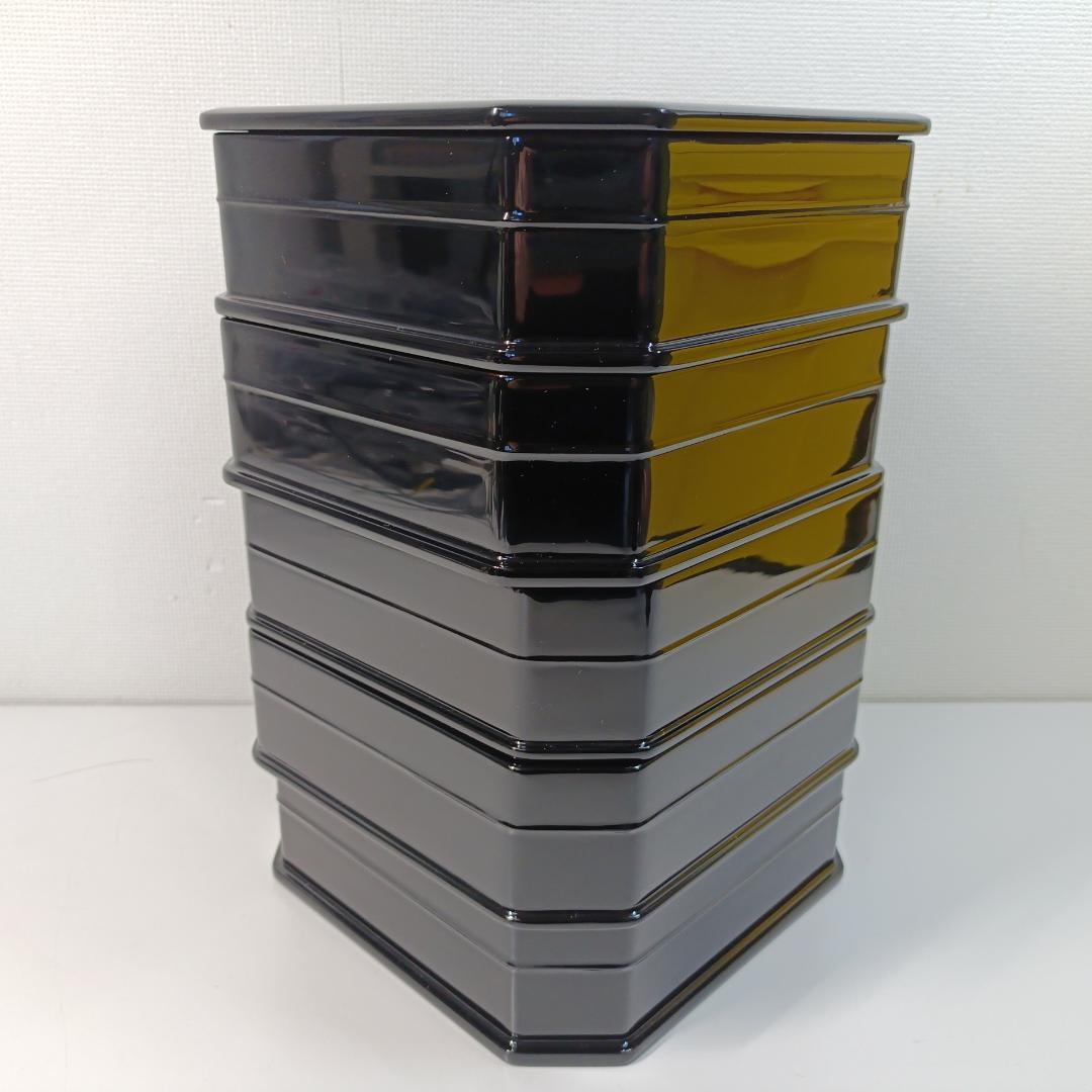 茶道具 塗師 桂木彪人作 輪島塗 木製黒真塗 五段縁高重 共箱 能登輪島塗