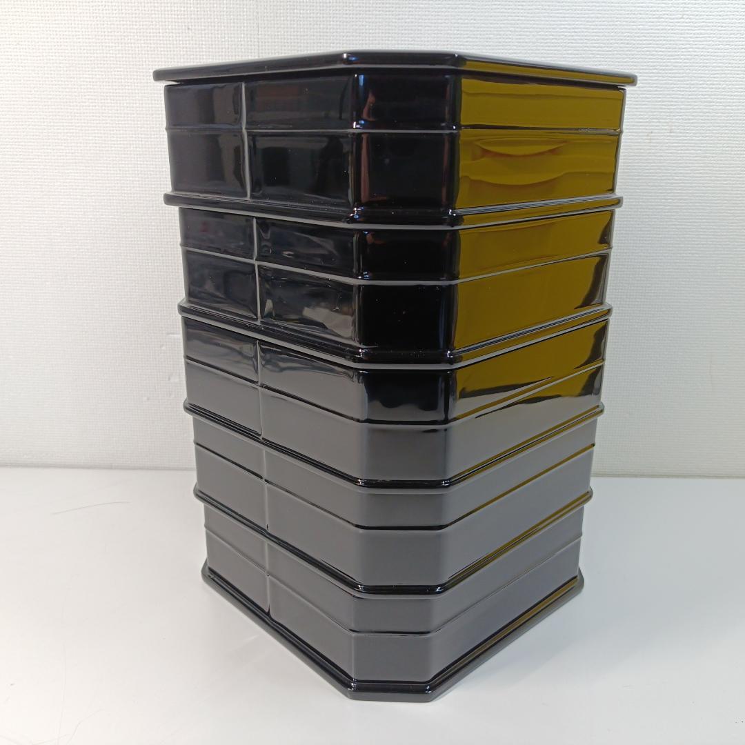 茶道具 塗師 桂木彪人作 輪島塗 木製黒真塗 五段縁高重 共箱 能登輪島塗