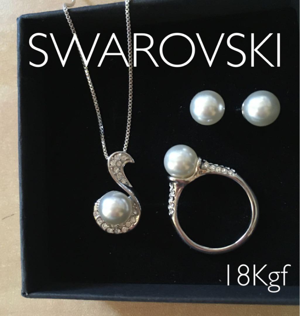 スワロフスキー ❤️パール8mm お出かけ3点セット+金厚K18刻印入チェーン付