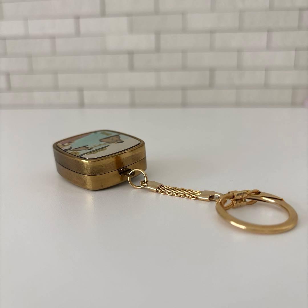 【未使用】SANKYO製彫金アンティーク　オルゴール　キーホルダー　昭和レトロ