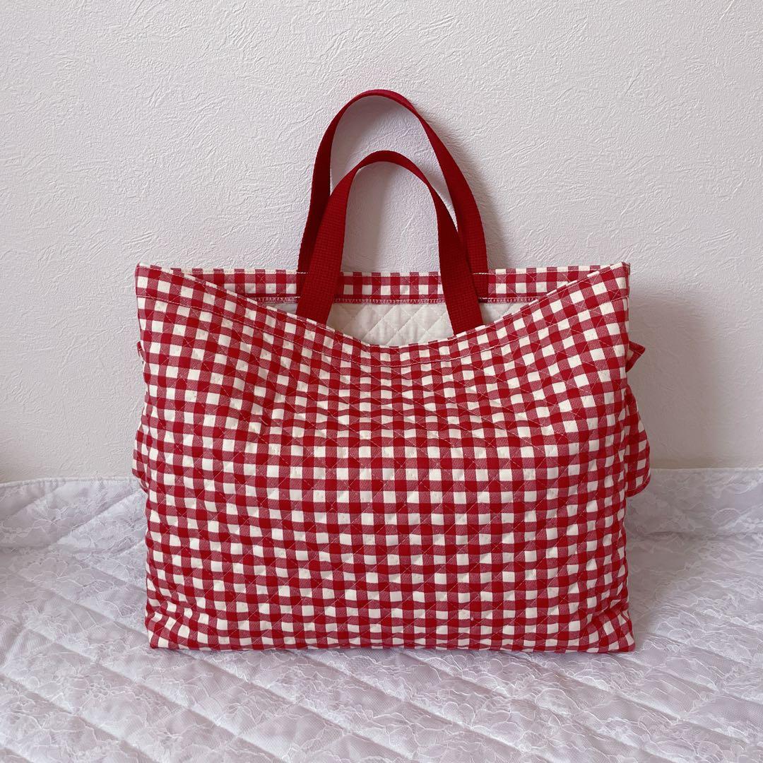 レッスンバッグ.体操服入れ.上靴袋3点セット♡赤チェックキルティング♡現品限り‼︎