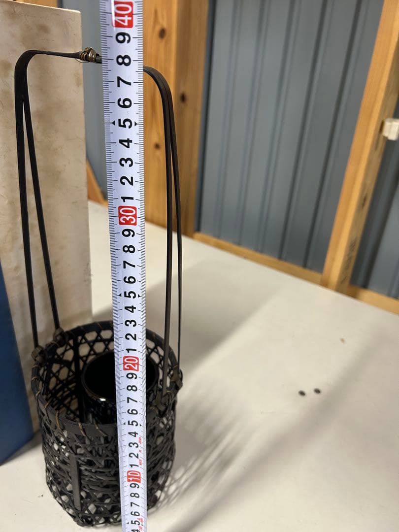 竹製黒提灯 網目模様 箱付き　風流　花瓶？
