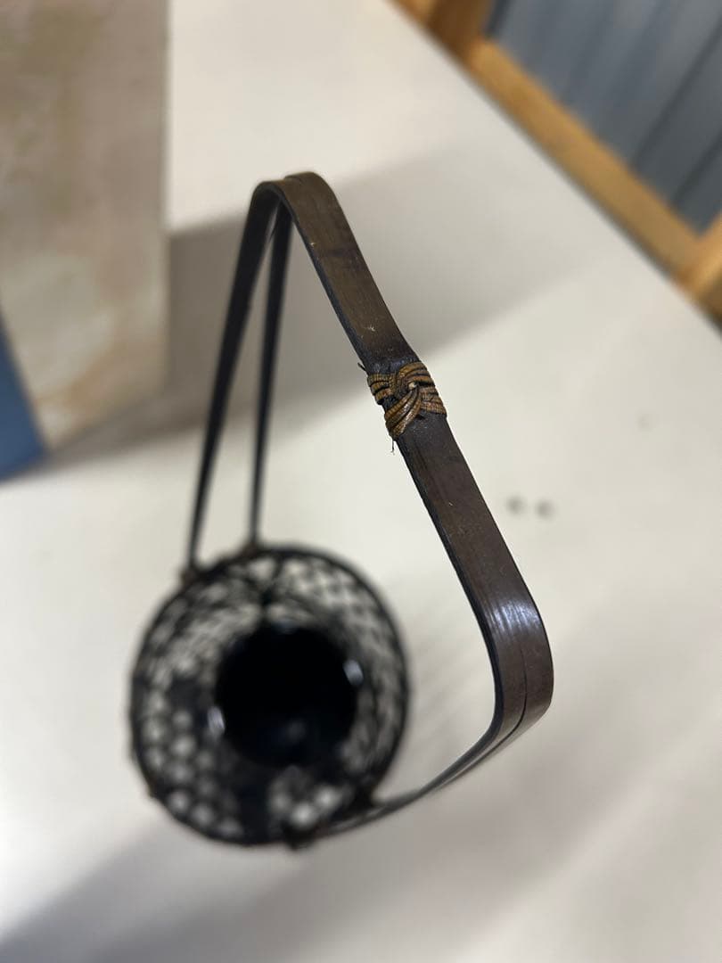 竹製黒提灯 網目模様 箱付き　風流　花瓶？