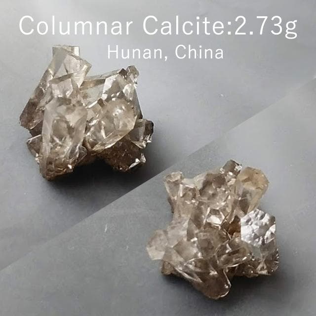2.73g　カルサイト　透明系六角柱結晶　鉱物標本　柱状結晶